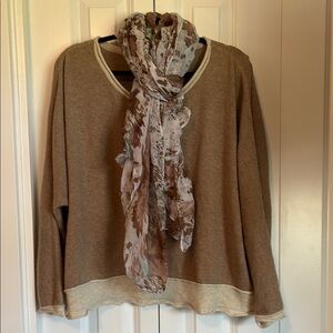 Elegant Brown Sweater with Floral Scarf